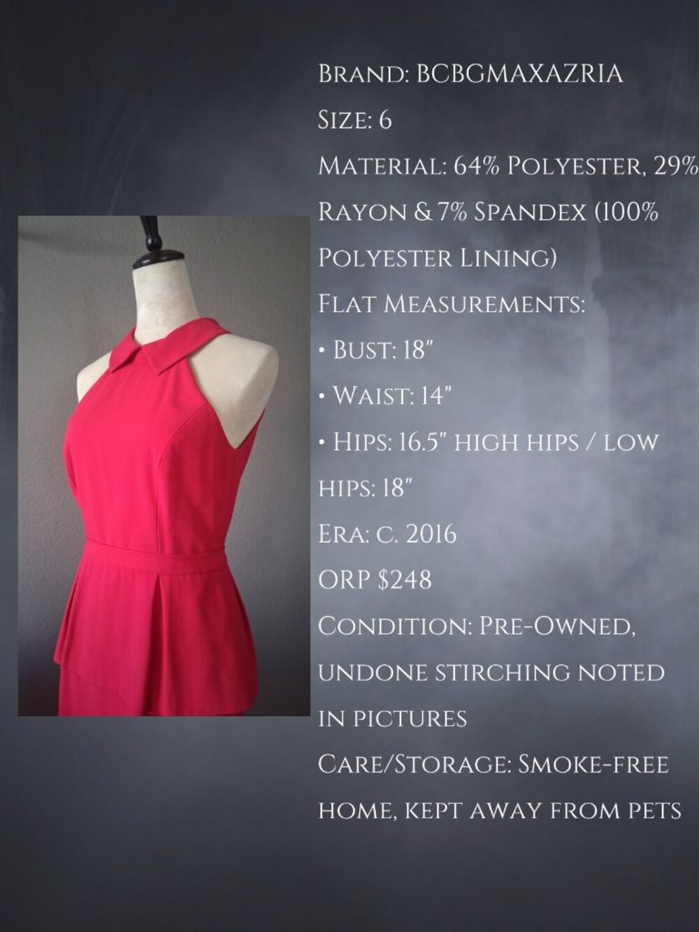 🪦 BCBGMAXAZRIA Tula Peplum Open Back Dress Size 6 🪦